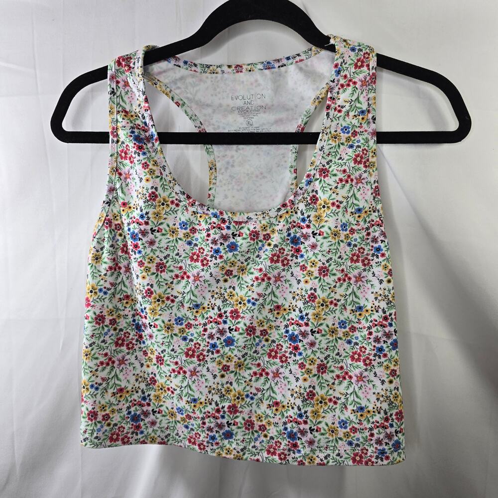 Evolution and Creation Floral Blooms Racerback Crop Tank Top Activewear Size XL
